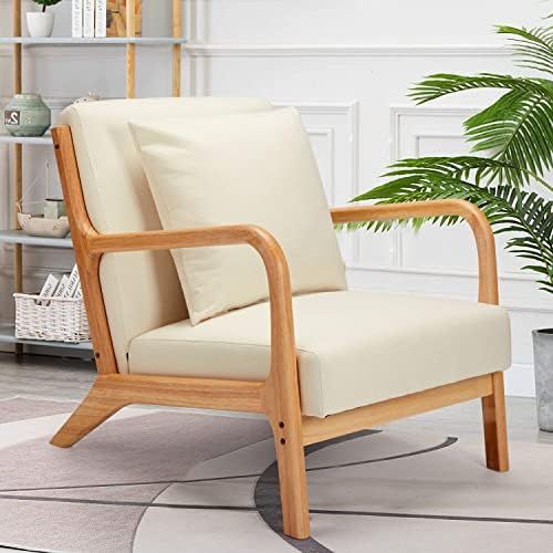 Esright Mid-Century Modern Accent Chair, Fabric Arm Chair, Retro Chair with Arm, Upholstery Linen... | Amazon (US)