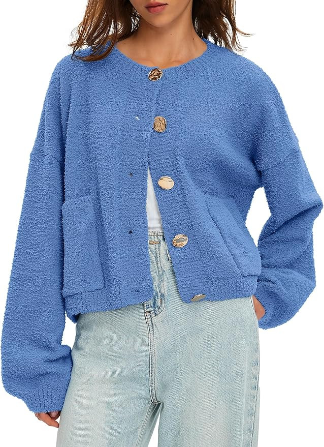 Beaully Women's Cardigan Sweaters Fuzzy Knit Long Sleeve Button Up Outwear Casual Warm Fall Jacke... | Amazon (US)