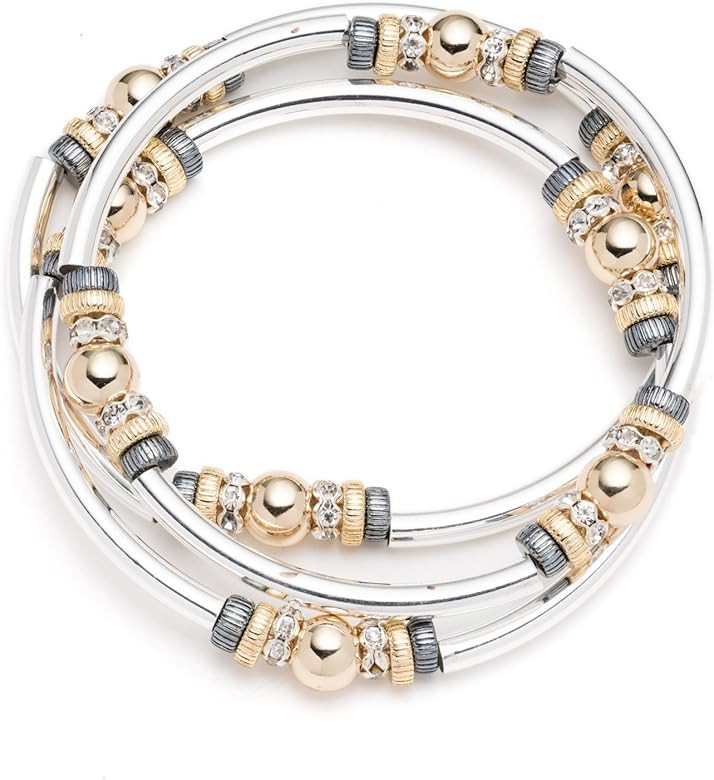 NINE WEST Women's Classics Tri-Tone Set of 3 Bangle Stretch Bracelet | Amazon (US)