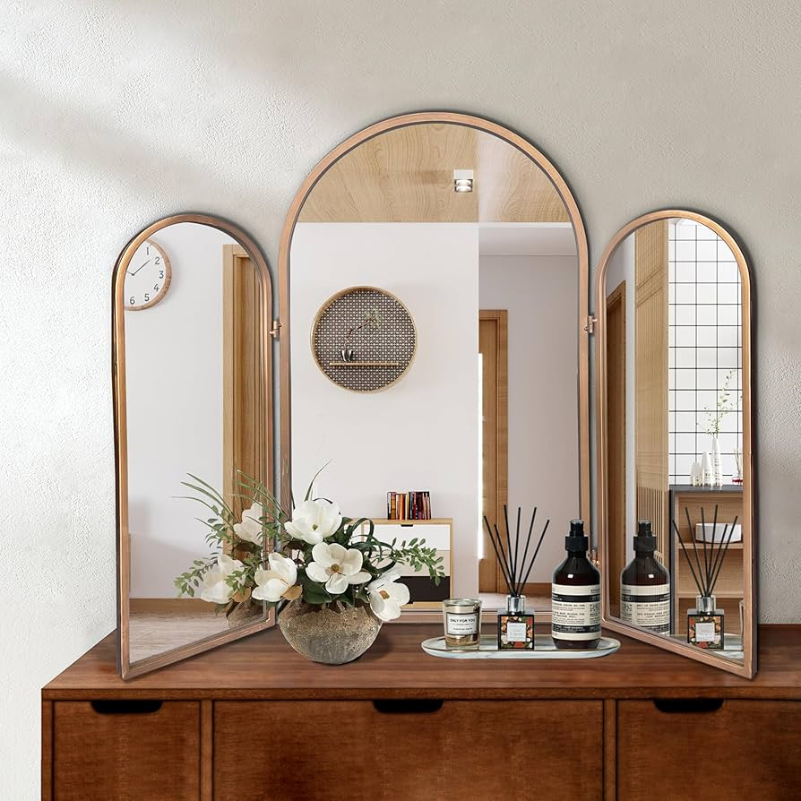 3 Way Mirror Bathroom, Trifold Vanity Mirrors for Bathroom Bedroom, Large Arch Mirrors Decorative... | Amazon (US)