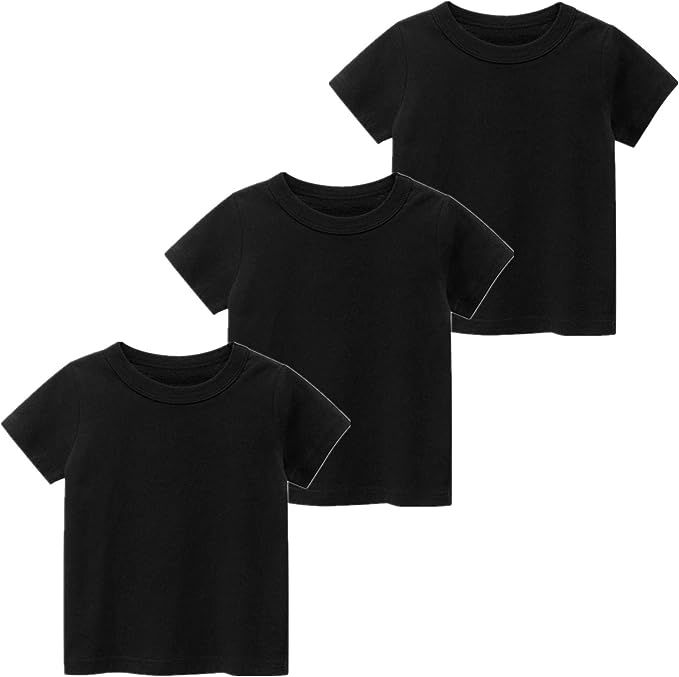 JUNOAI Kids Toddler Boys Short Sleeve Crewneck T-Shirts Top Tee Size for 2-7 Years (Pack of 3) | Amazon (US)