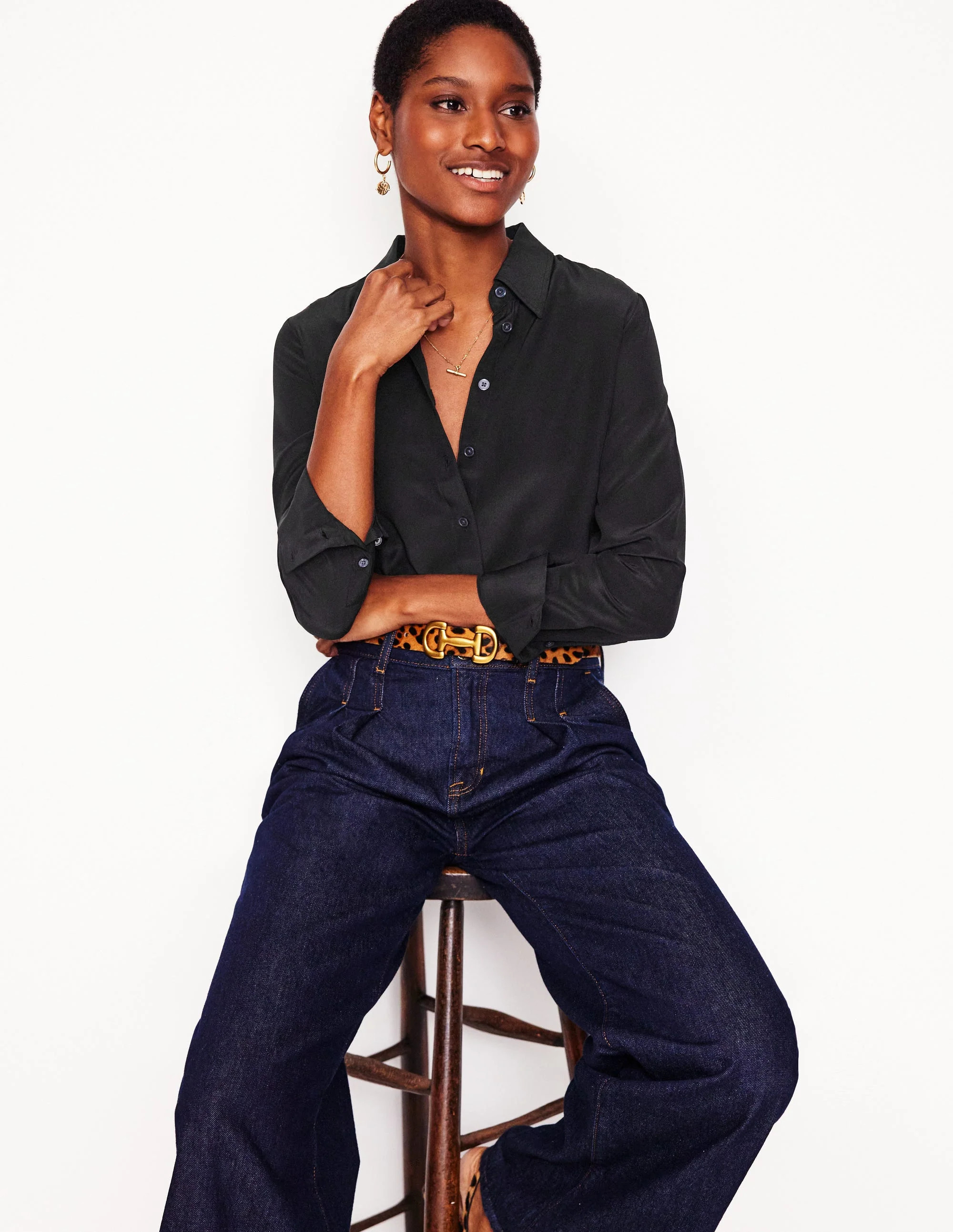 Sienna Silk Shirt-Black | Boden (US)