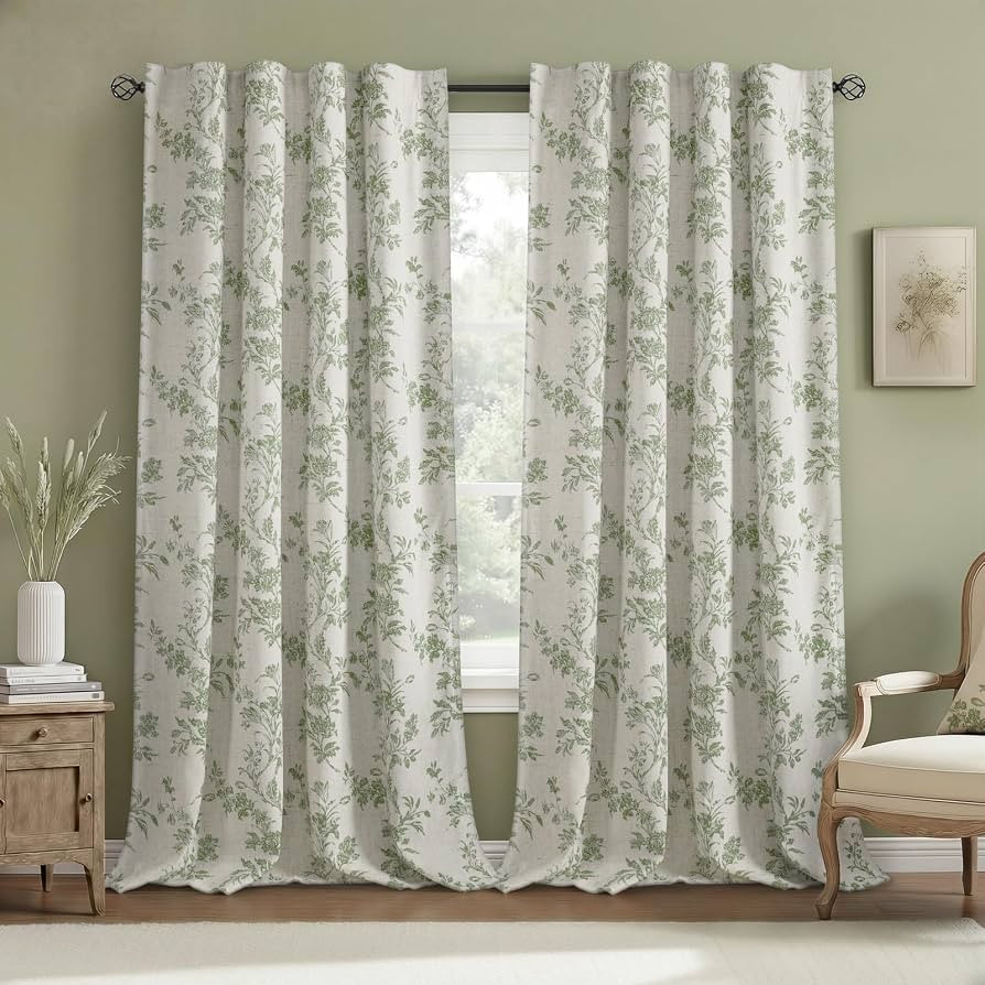 Floral Blackout Curtains Sage Green Printed Curtains Floral Blackout Curtains Farmhouse Boho Cott... | Amazon (US)