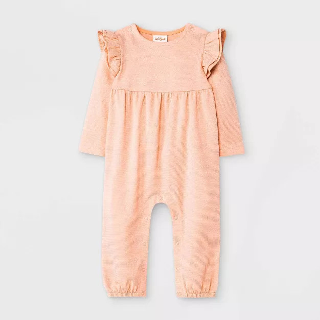 Baby Girls' Jacquard Knit Romper - Cat & Jack™ Peach Orange 12M | Target