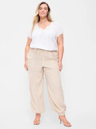 Mid-Rise Linen-Blend Utility Pants | Old Navy (US)