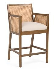 19.5x35 Antonia Cane And Performance Fabric Stool With Wooden Frame | TJ Maxx