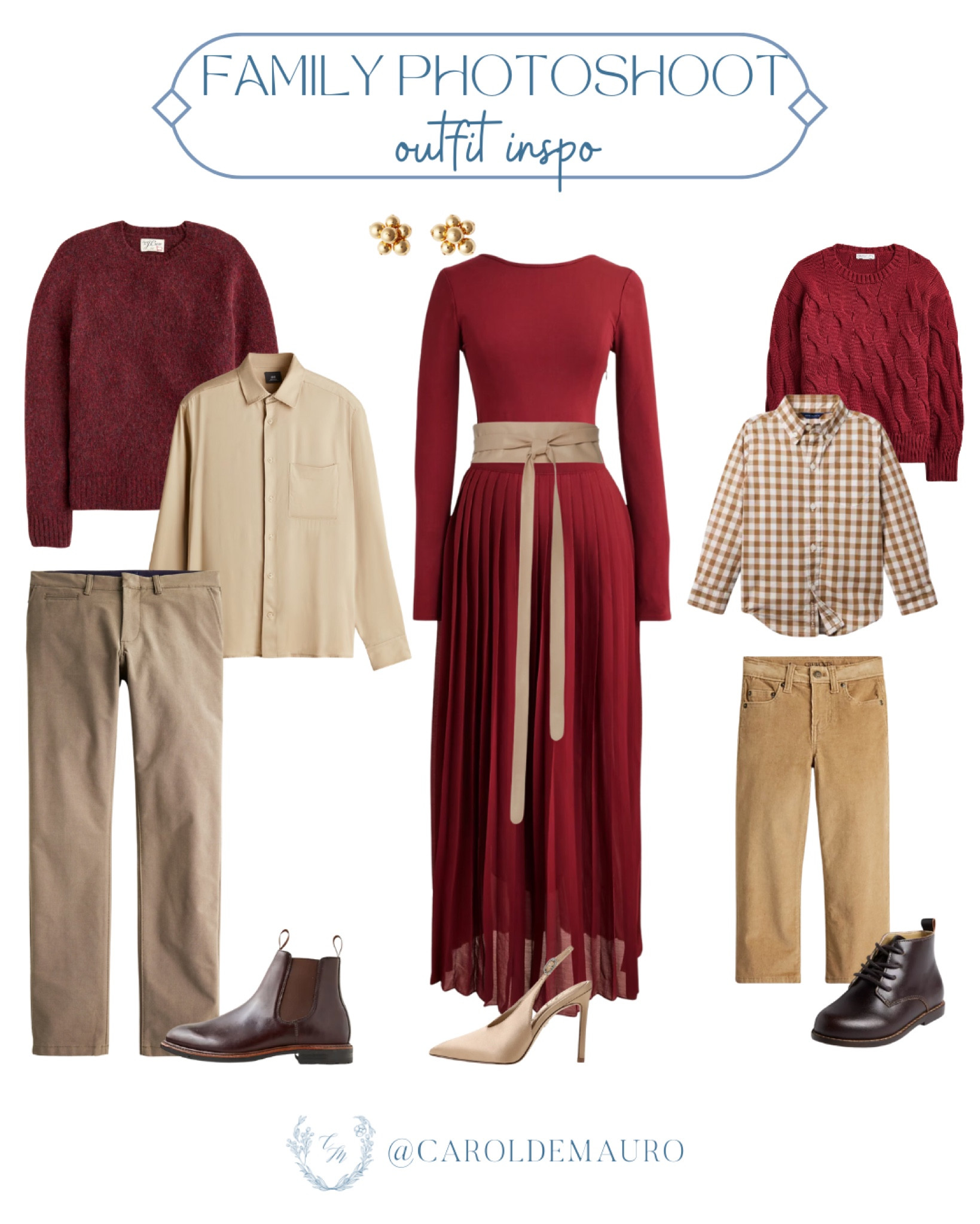 Make your special moments classier by wearing these bold red outfits to your family holiday photoshoot! For the ladies, wear this sleek red pleated maxi dress. For the gents, layer on a cozy red sweater to your  neutral long-sleeve polo and pants. For your son, a checkered long-sleeve shirt layered on with a red cable knit sweater and Chino pants.
#matchingoutfits #fallstyle #formalwear #palettepick

#LTKSeasonal #LTKFamily #LTKStyleTip
