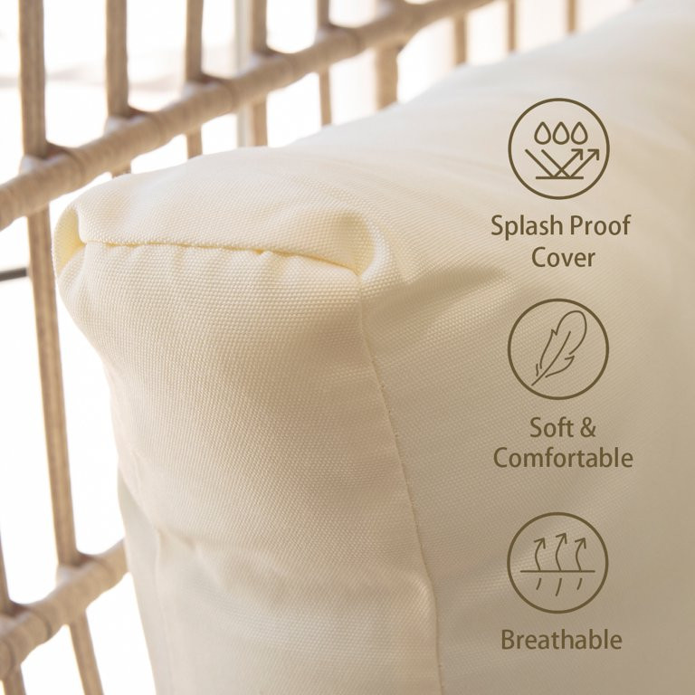 Barton Oversized UV Resistant Cushion Rattan Wicker Outdoor Lounge Chairs with Stand, Beige | Walmart (US)