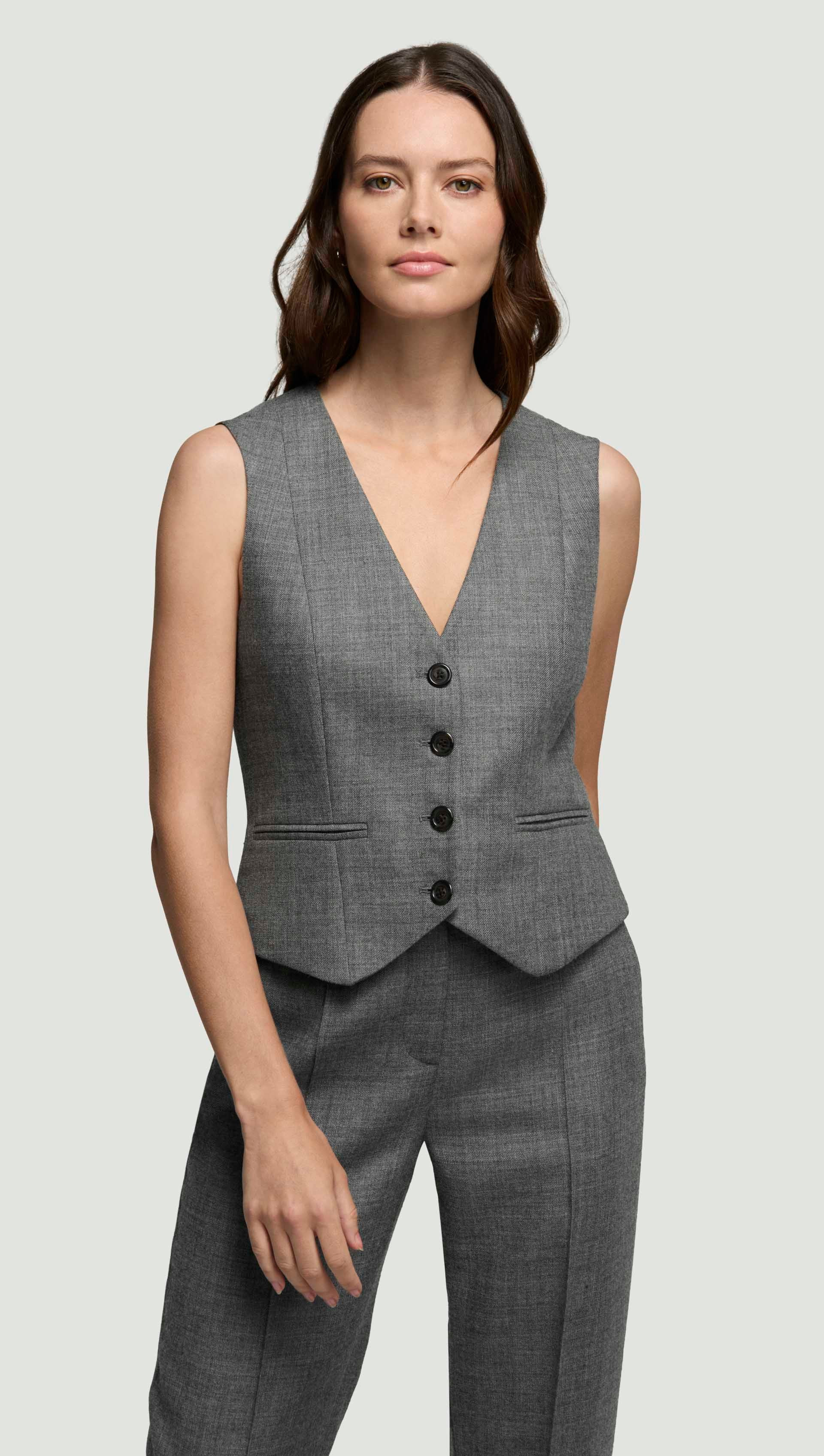 Waistcoat in Textured Wool Twill | Women's Vests | Argent | Argent