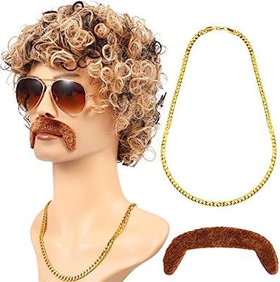 4 Pcs 70s 80s Disco Wig Costume Set,Includes Disco Hippie Short Curly Wig,Disco Sunglasses,Mousta... | Amazon (US)