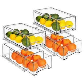Clear Stackable Fridge Drawer Bins-Pull Out Refrigerator Organizer Containers for Kitchen Storage (4 Pack : Medium) | The Home Depot