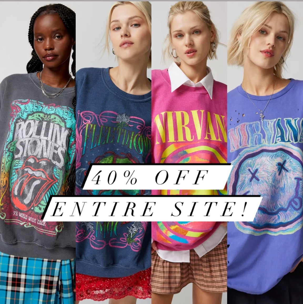 40% off entire site at urban outfitters!  Linked all my favorite oversized band Crewneck sweatshirts and tees!!

Nirvana, Fleetwood Mac, Rolling Stones, oversized, Crewneck, sale.

#LTKGiftGuide #LTKCyberWeek #LTKfindsunder50