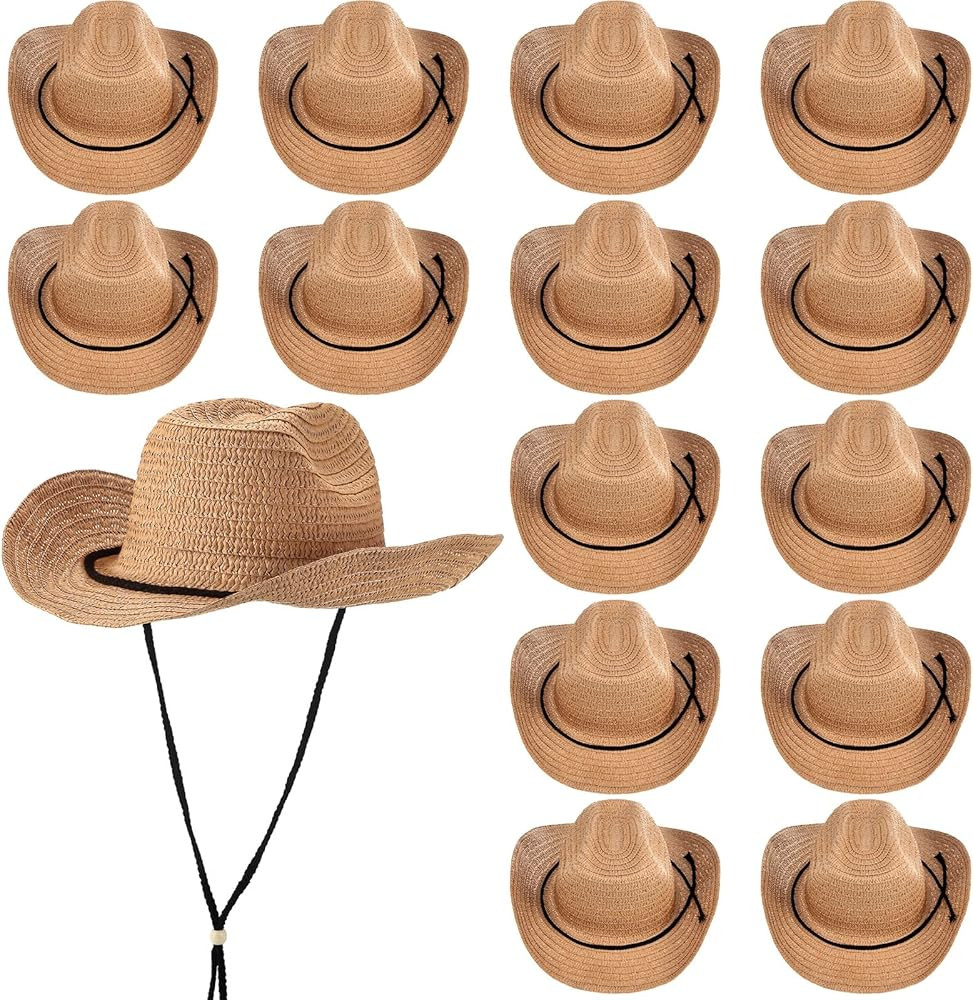 JaGely 15 Pcs Straw Cowboy Hats Wide Brim Summer Hat Women Men Country Accessories for Western Th... | Amazon (US)