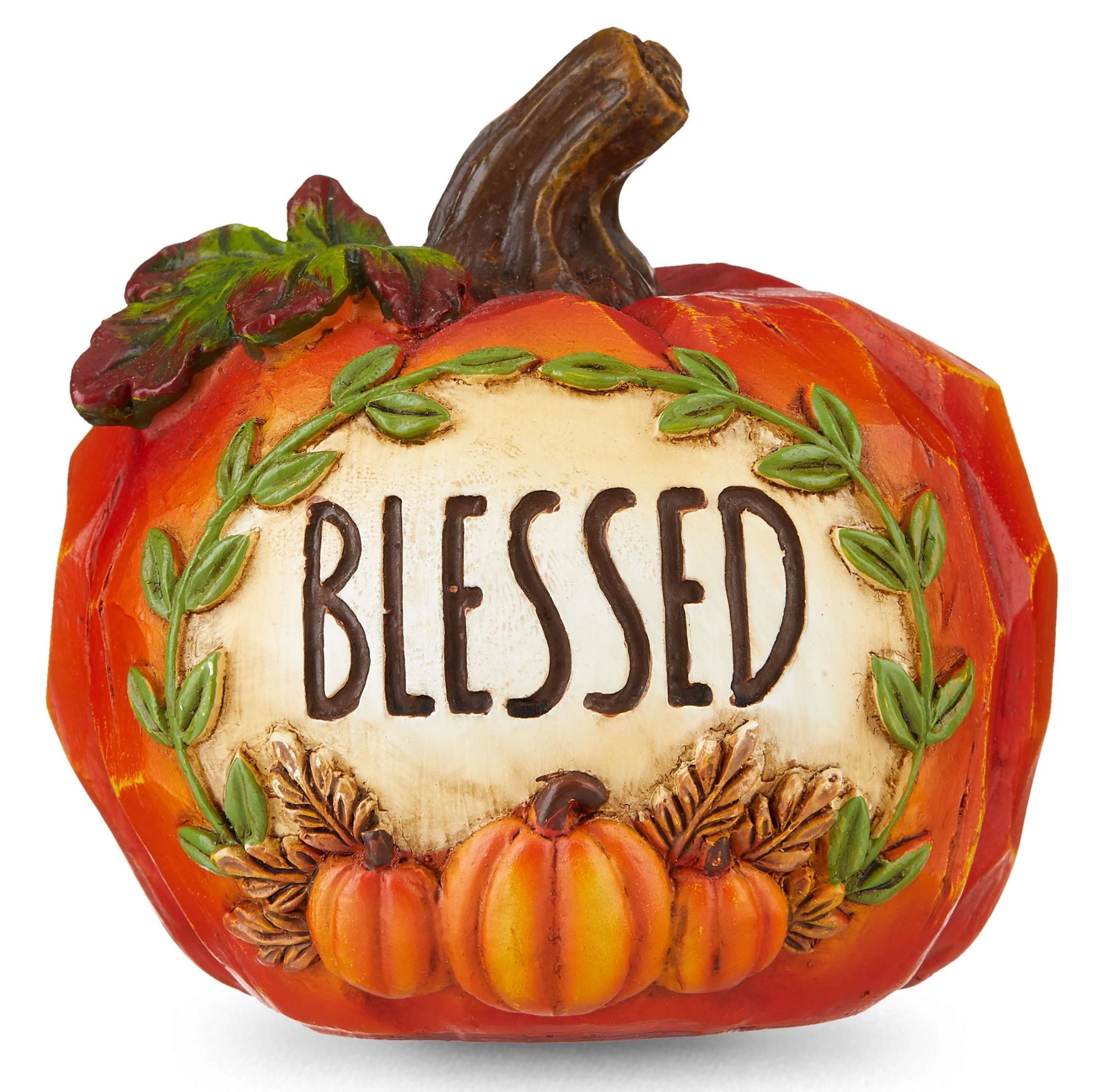 3.5 inches Height Fall, Harvest Orange Mini Resin Blessed Pumpkin Table Decoration, Way to Celebr... | Walmart (US)