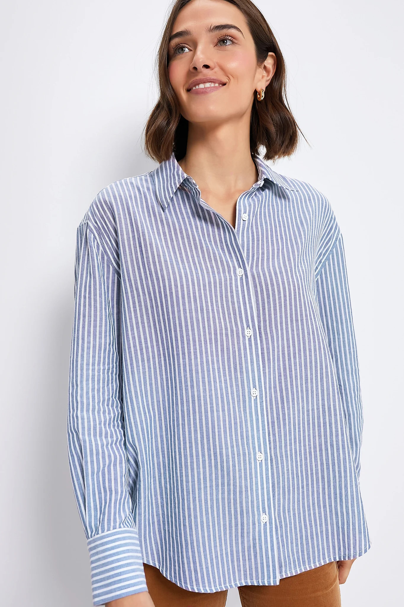 Washed Blue Pointelle Stripe Nadine Boyfriend Button Down | Tuckernuck (US)