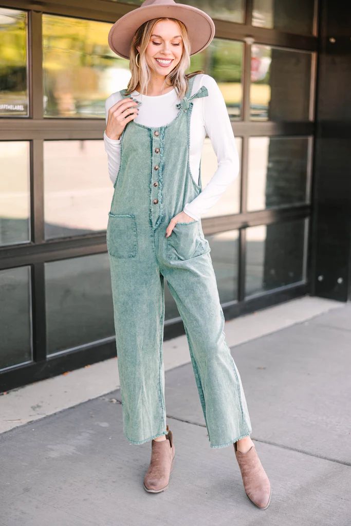 Come With Me Olive Green Ruffled Overalls | The Mint Julep Boutique