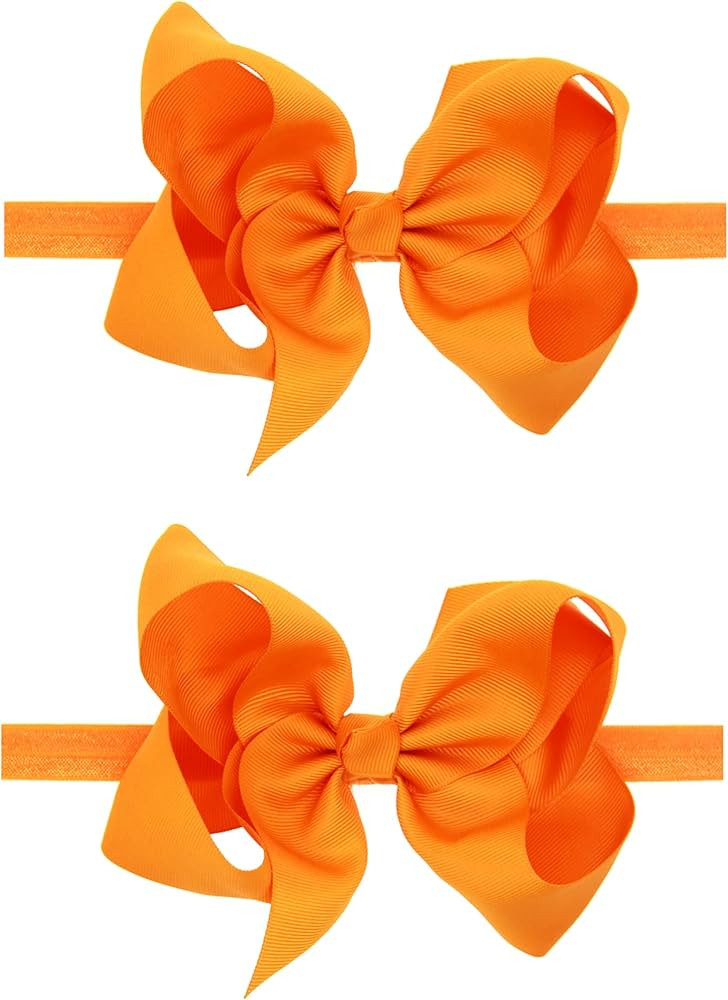 2Pcs Baby Girl Infant Large Hair Bow Headband Toddler Hair Band Accessories (Orange) | Amazon (US)