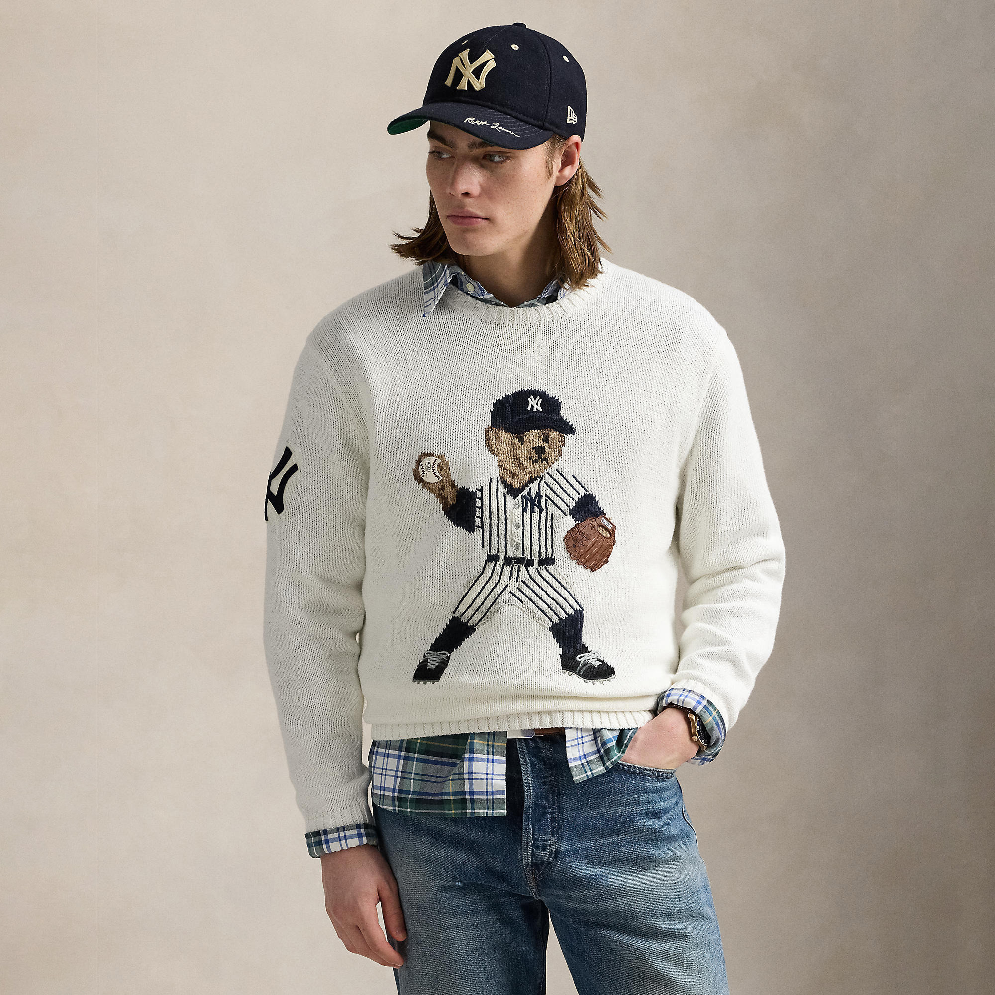 Polo Ralph Lauren White Yankees Bear Sweater | Fanatics