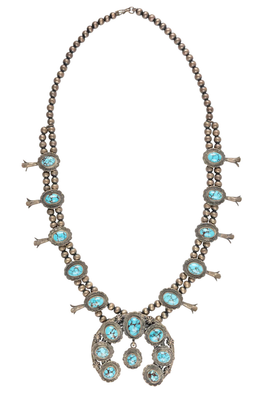 Kingman Turquoise Squash Blossom Necklace | Pinto Ranch | Pinto Ranch