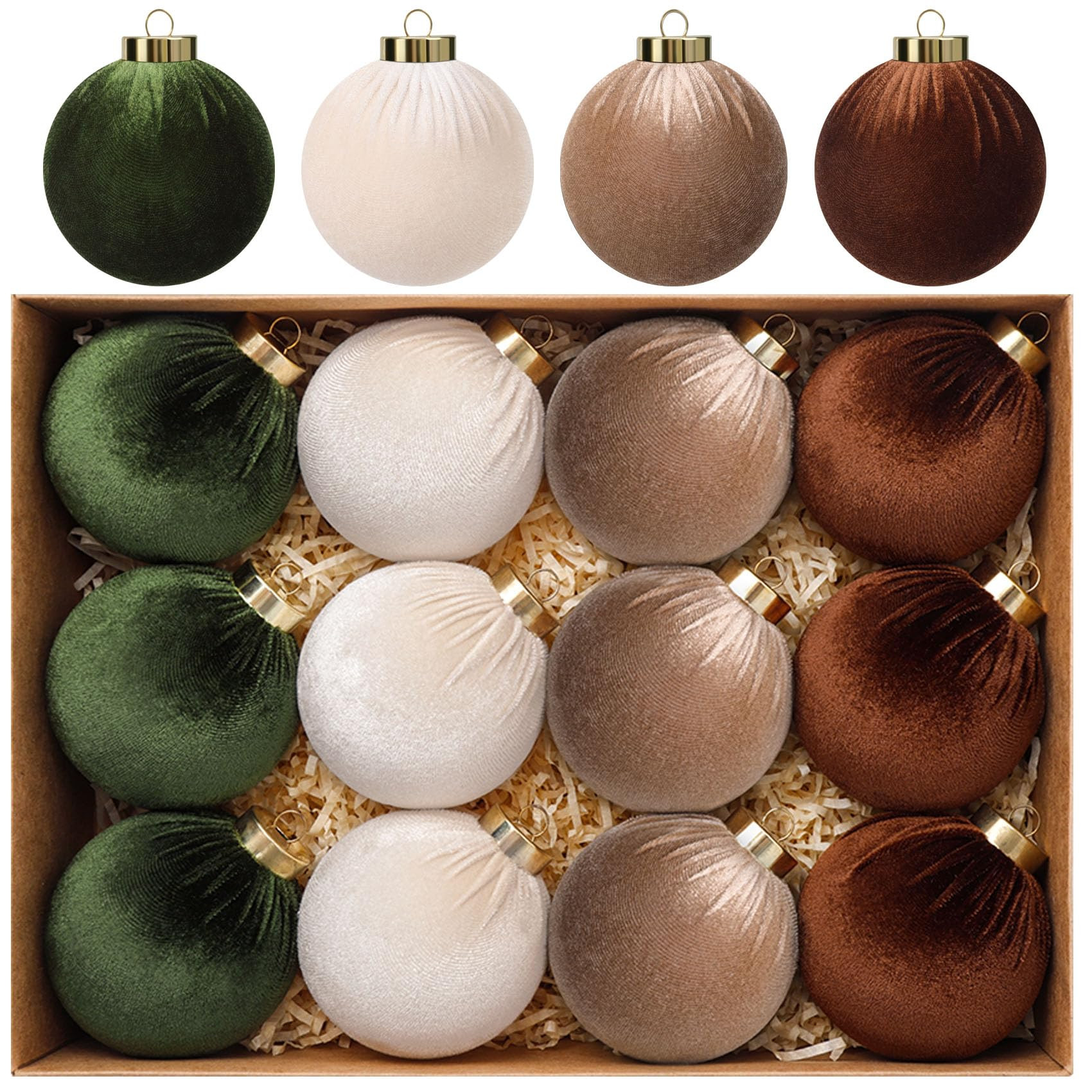 24 Pack Velvet Christmas Ornaments Set, 3.15 Inch Large Neutral Christmas Ball Ornaments Shatterp... | Amazon (US)