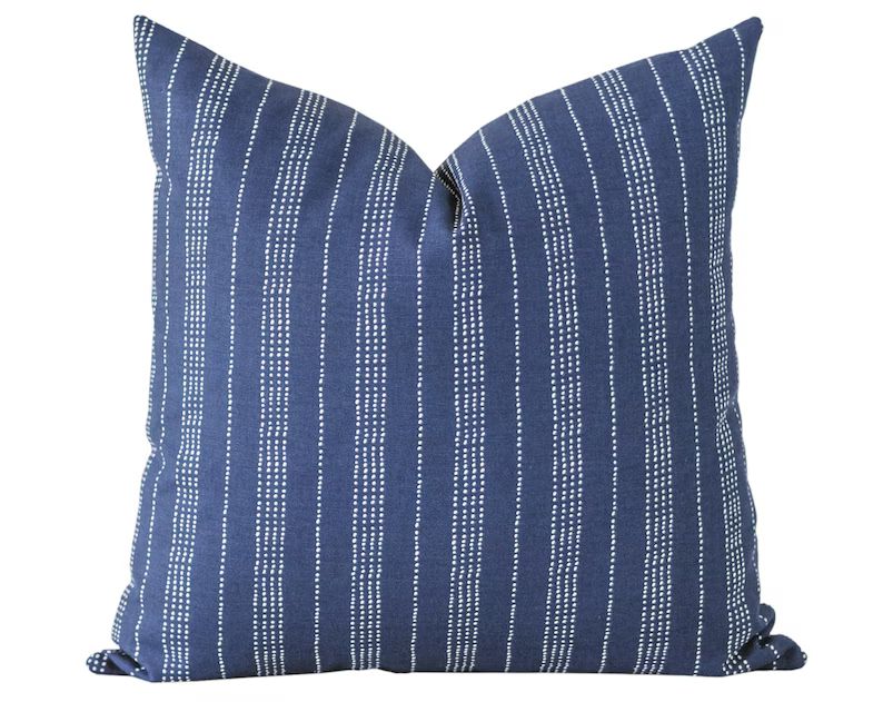 Blue throw pillow with stripes, navy pillow, dots, striped pillow, aztec pillow, boho pillow, pil... | Etsy (US)