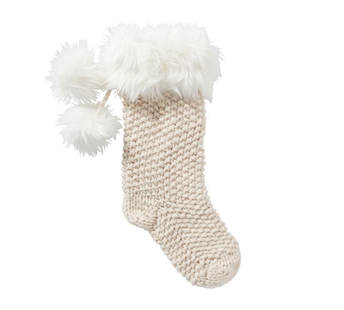 Knit Stocking with Faux Fur Trim, Ivory - Medium 9"x19.5" | Pottery Barn (US)