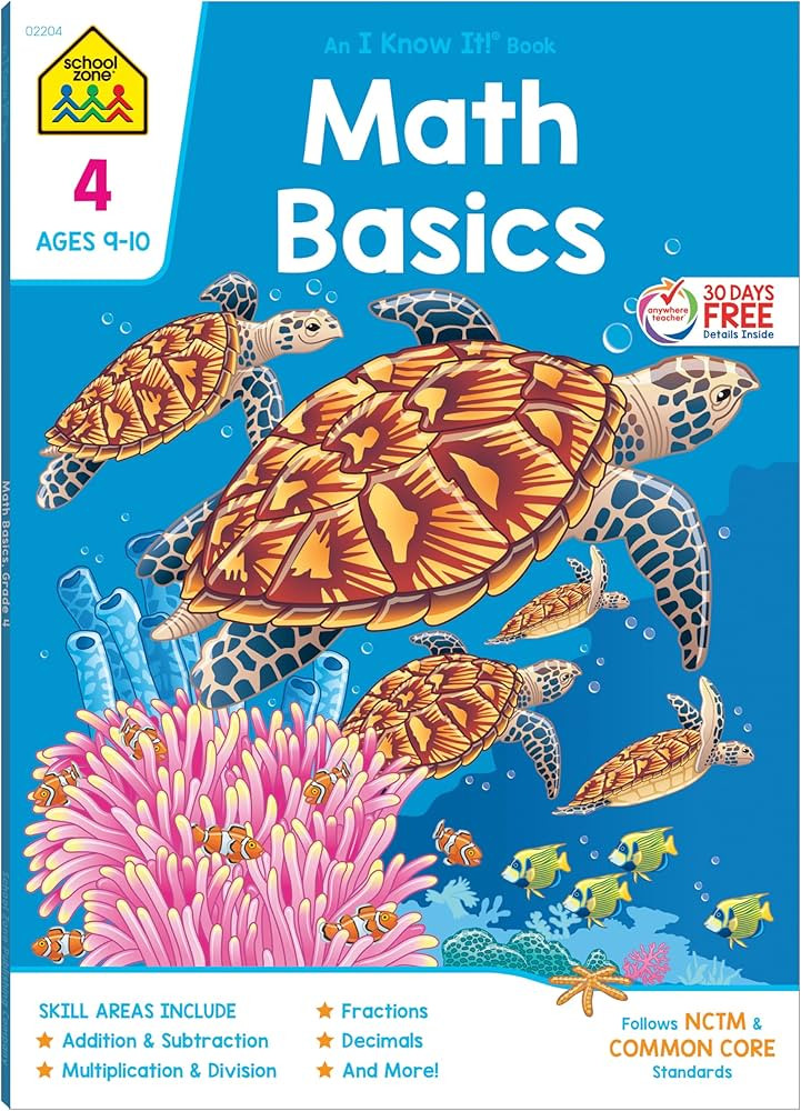 School Zone Math Basics 4 Workbook: 64 Pages, 4th Grade, Multiplication, Division Symmetry, Decim... | Amazon (US)