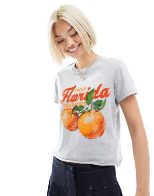 ASOS DESIGN baby tee with florida orange graphic in grey marl | ASOS (Global)