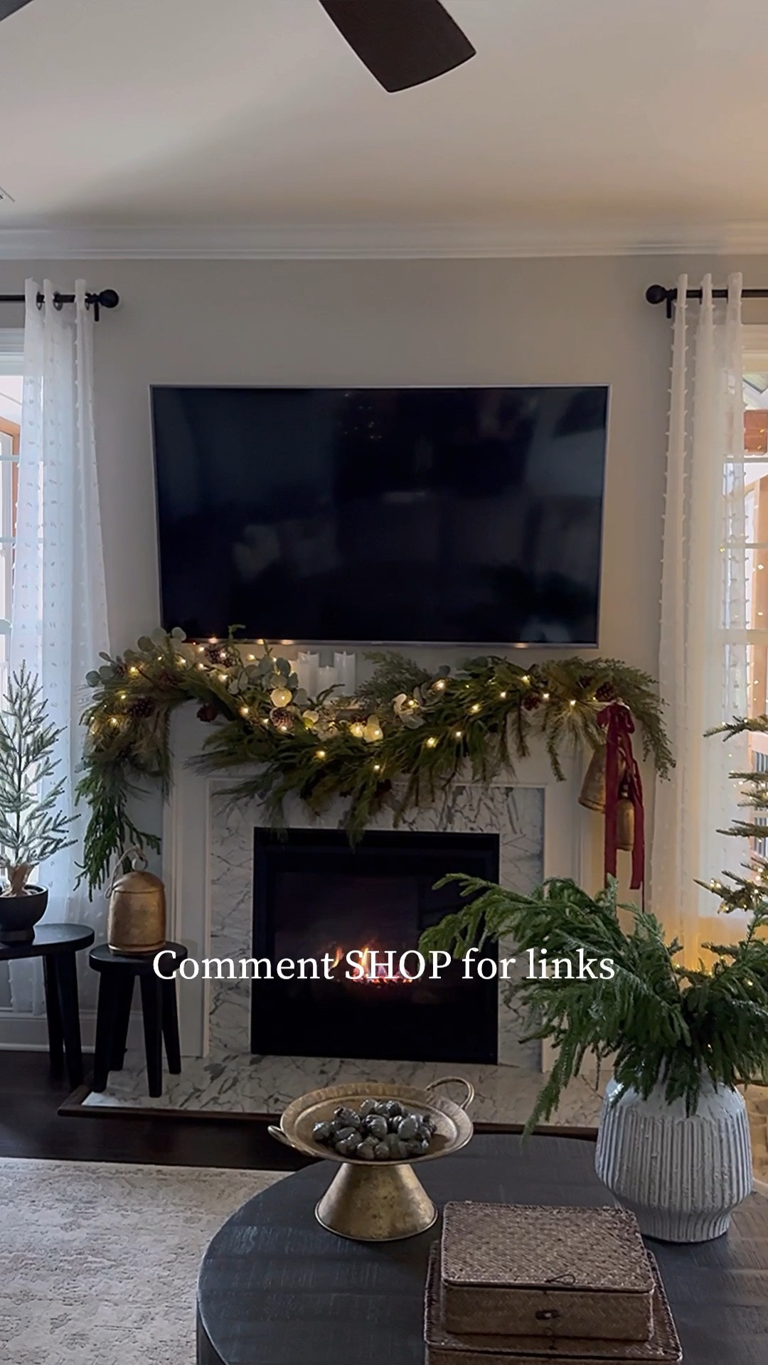 Mantel Garland

Command cord bundlers, Norfolk pine garland, pine and eucalyptus garland, garland with pinecones, pine needle garland, flameless candles, bronze bells, burgundy ribbon, cedar picks, fairy lights, black checkered slippers

#LTKVideo #LTKHoliday #LTKSeasonal