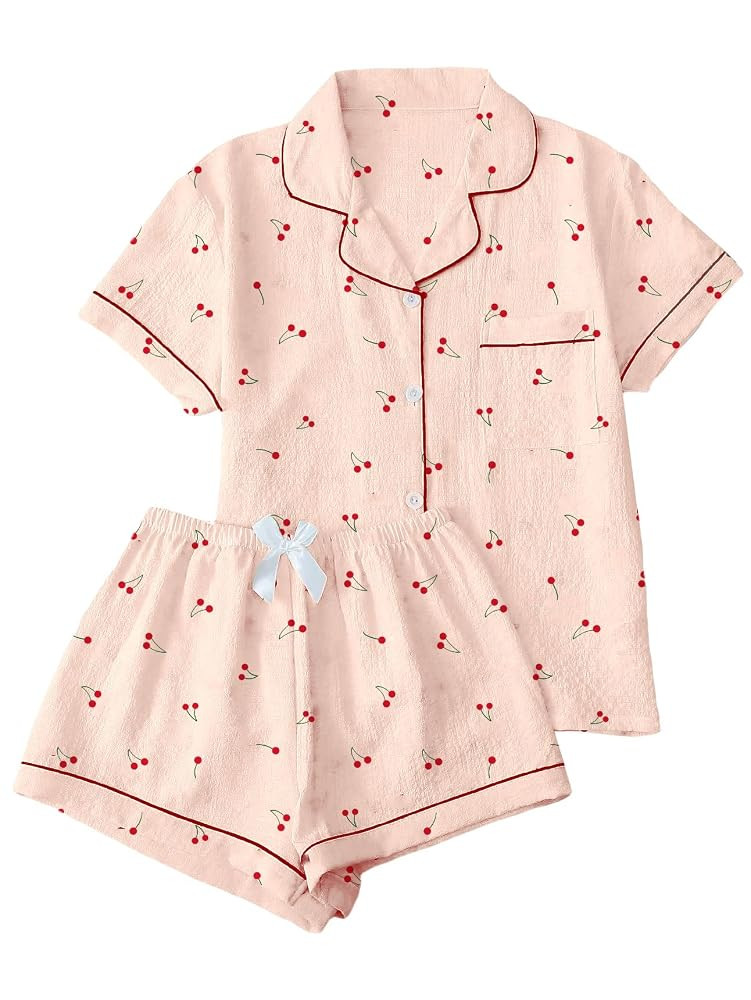 Remidoo Women's Floral Pj Set Short Sleeve 2 Piece Button Up Pajamas Sleepwear | Amazon (US)