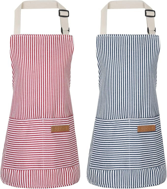 2 Pack Stripes Kid's Apron with 2 Pockets, Cute Kid's Apron for Boys & Girls, Adjustable Chef Apr... | Amazon (US)