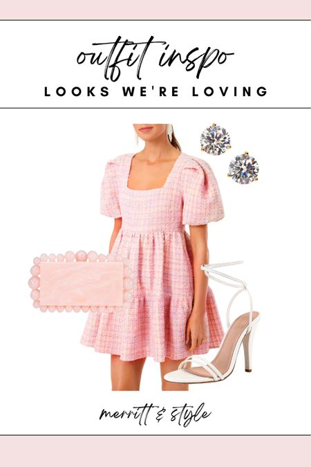 Pink dress, pink puff sleeve dress tweed dress brunch outfit idea 

#LTKunder50 #LTKstyletip #LTKsalealert