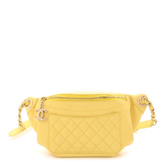 Crumpled Glazed Lambskin Quilted Waist Bag Fanny Pack Yellow | FASHIONPHILE (US)