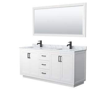 Wyndham Collection Miranda 72 in. W Double Bath Vanity in White with Marble Vanity Top in White C... | The Home Depot