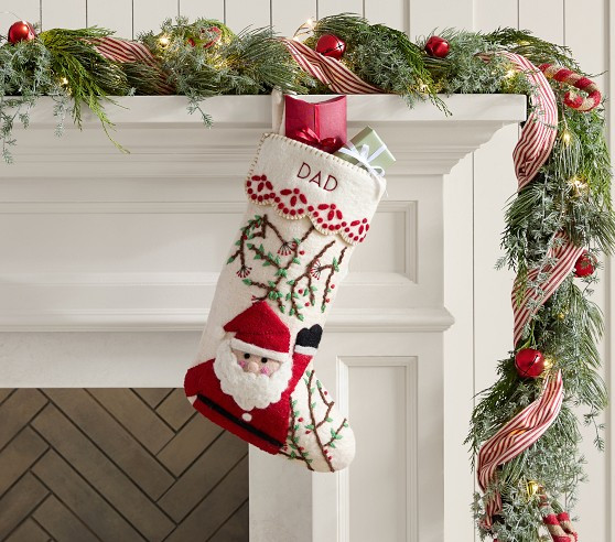 Santa Scenic Felted Wool Christmas Stocking | Pottery Barn Kids