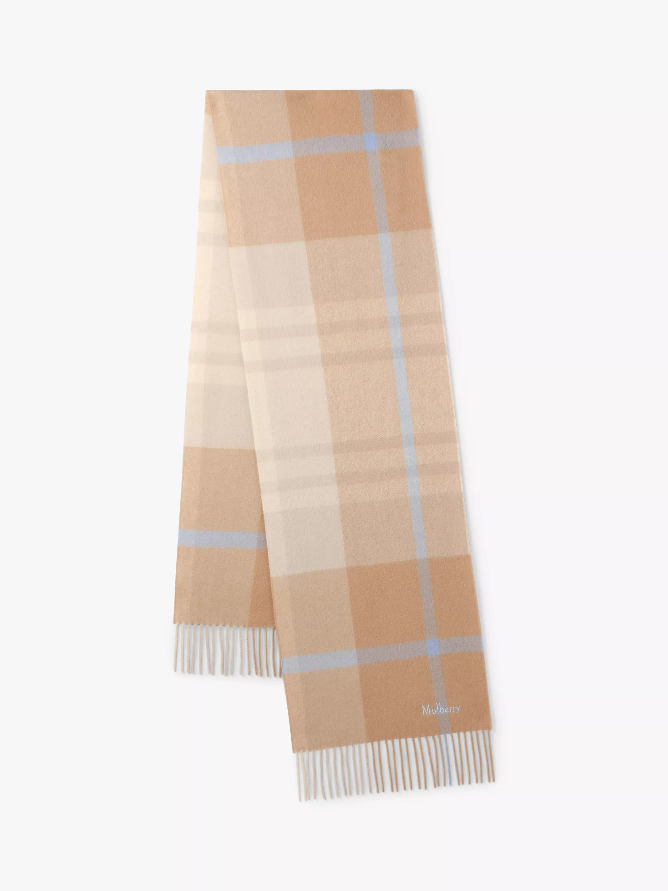 Mulberry Merino Wool Scarf, Camel/Poplin Blue | John Lewis (UK)
