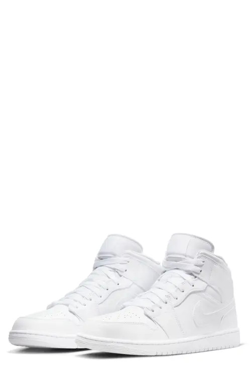 Air Jordan 1 Mid Basketball Sneaker in White/White at Nordstrom, Size 9.5 | Nordstrom