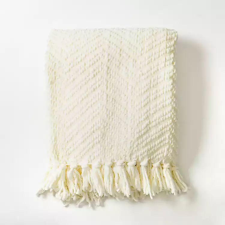 Ivory Chevron Chenille Knit Throw | Kirkland's Home