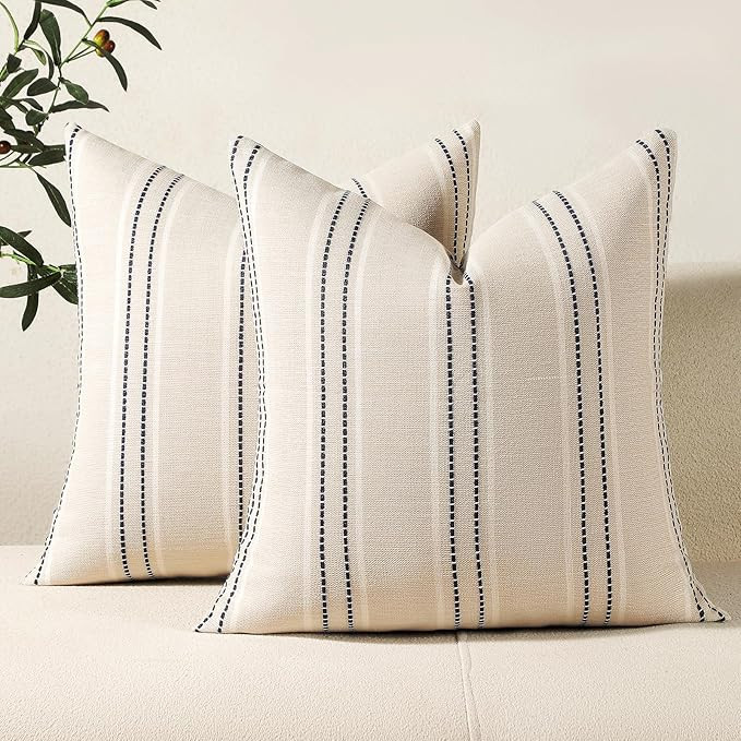 Hckot Throw Pillow Covers 20x20 Set of 2 Striped Pillow Covers Textured Linen Decorative Pillows ... | Amazon (US)