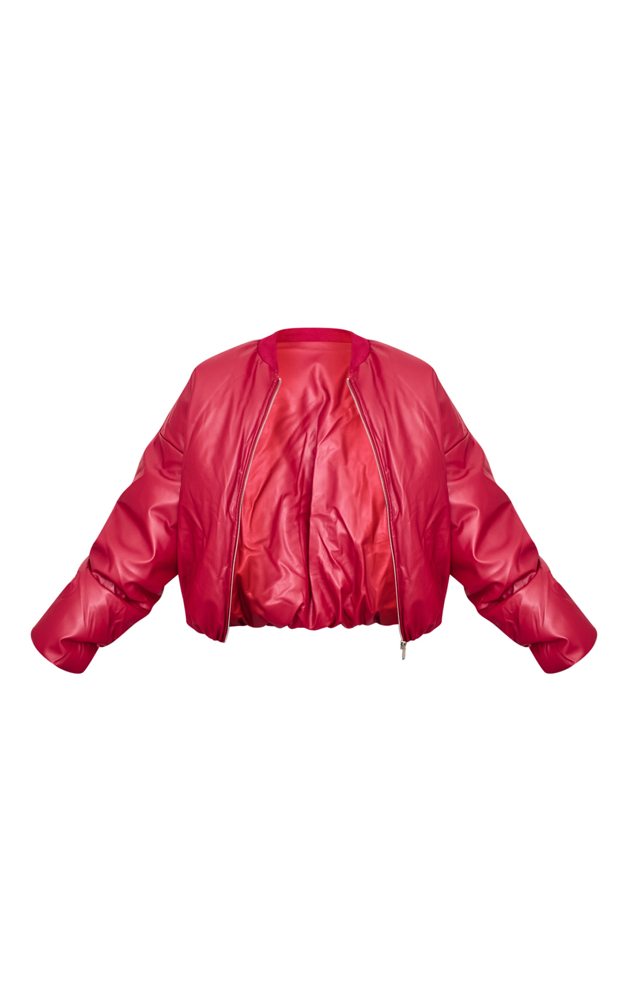 Plus Cherry Red Pu Oversized Bomber Jacket | PrettyLittleThing US