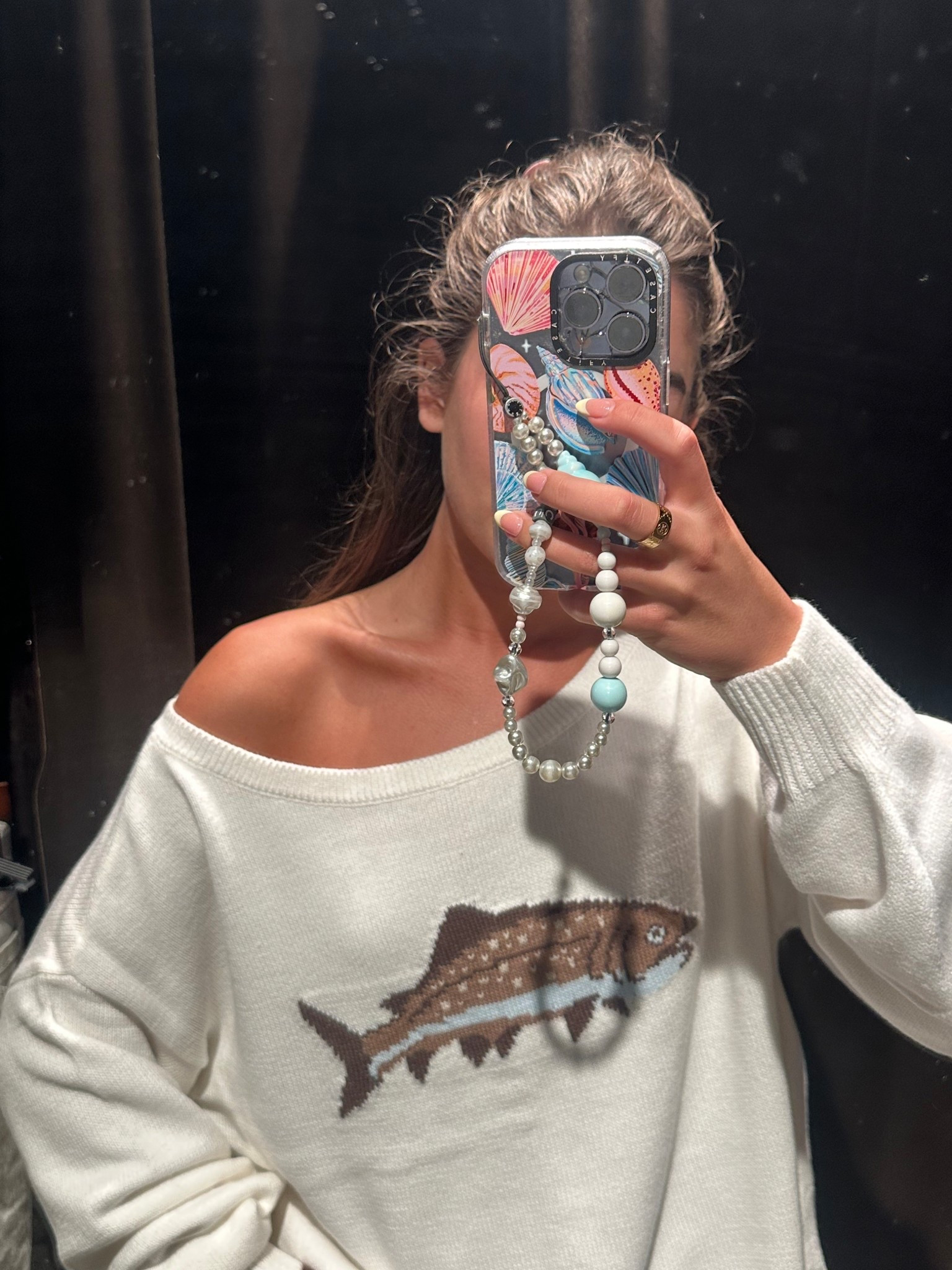 Cutest off the shoulder fish sweater size small 