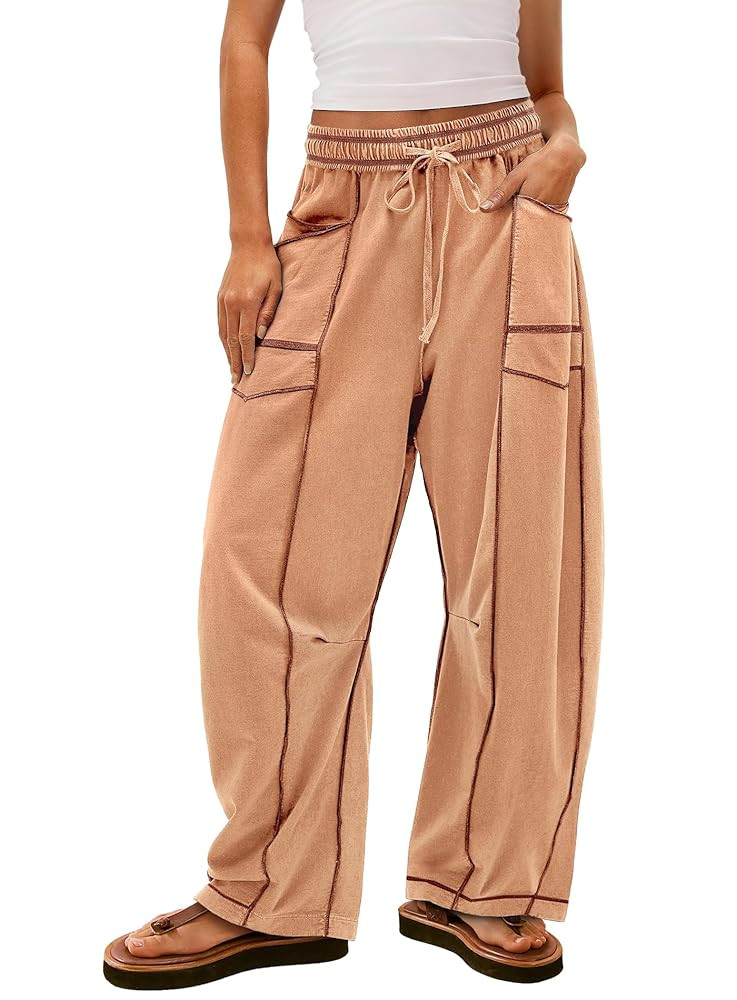 Yanekop Womens Baggy Wide Leg Pants Casual Summer Palazzo Pants Drawstring Waist Barrel Sweatpant... | Amazon (US)