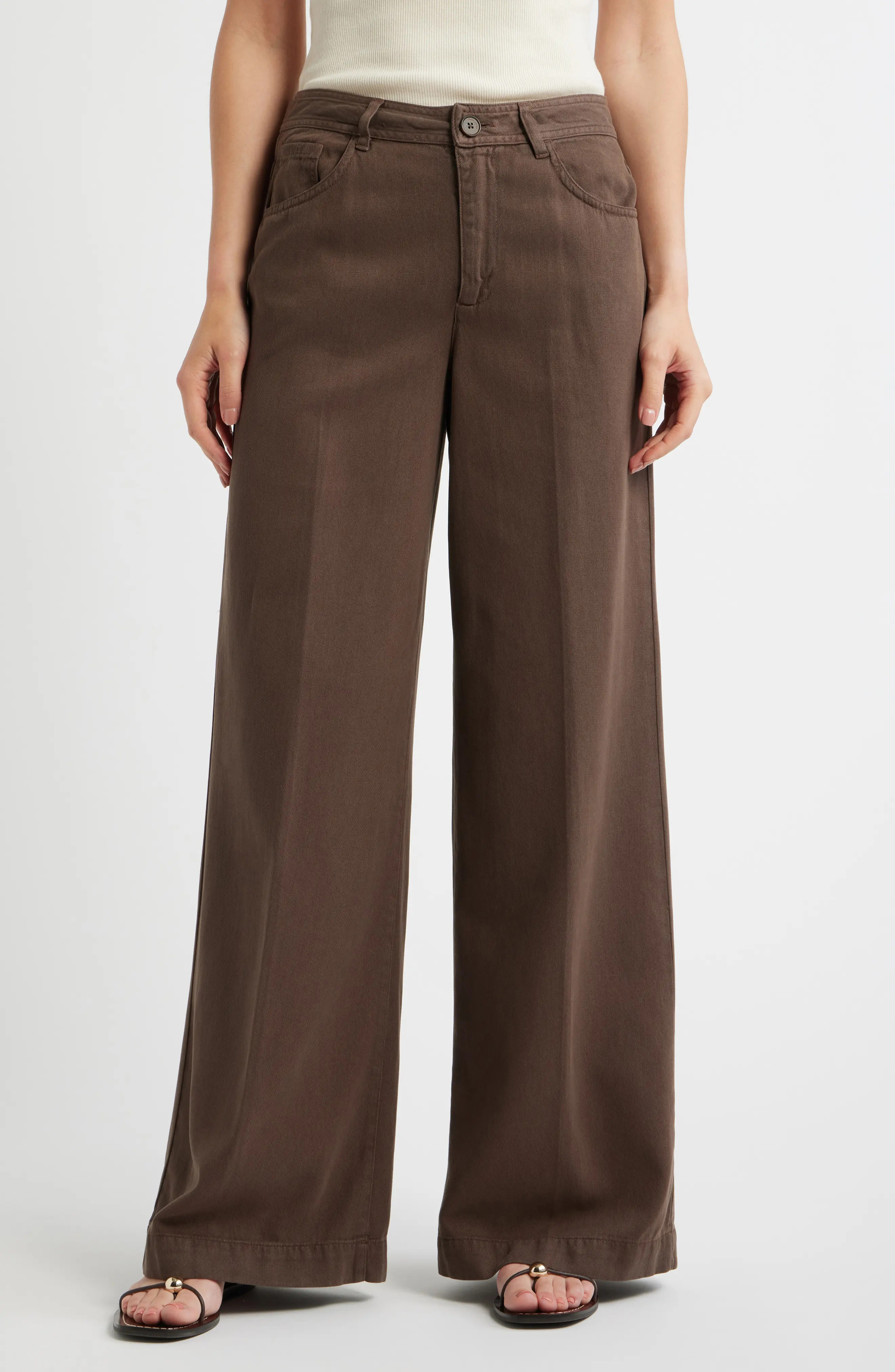 Mavi Jeans Five-Pocket Wide Leg Pants in Chocolate Brown at Nordstrom, Size Medium | Nordstrom