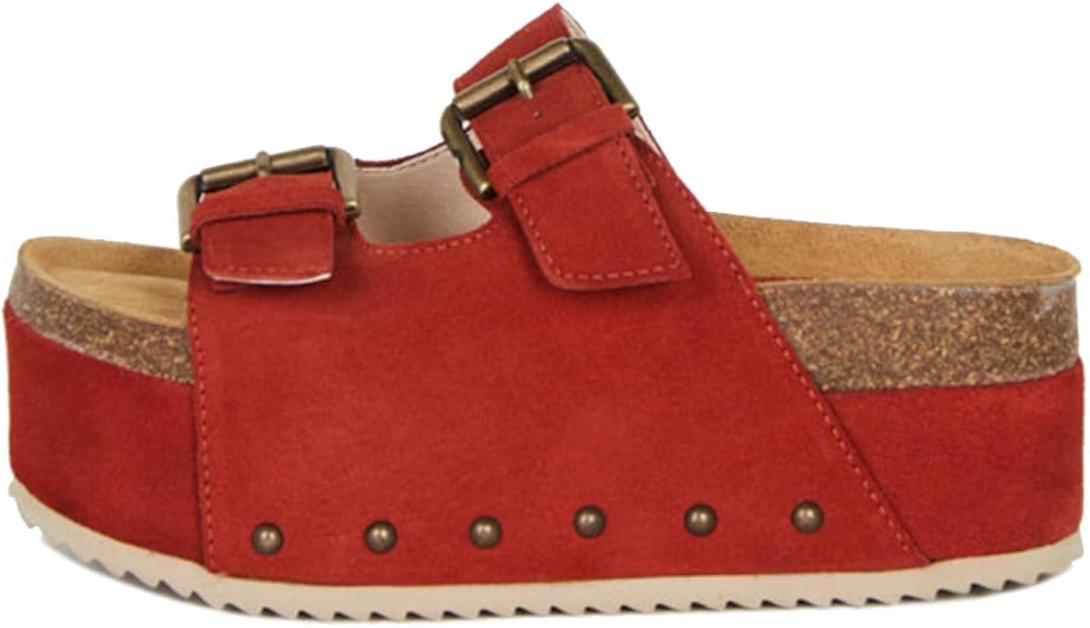 MICIFA Women's Cork Platform Sandals Suede Buckled Band Clogs Slip On Flatform Slides Shoes | Amazon (US)