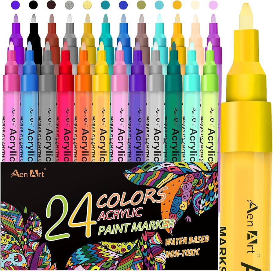 24 Colors Acrylic Paint Pens, Paint Markers for Rock Painting, Fine Point Acrylic Pens Art Suppli... | Amazon (US)