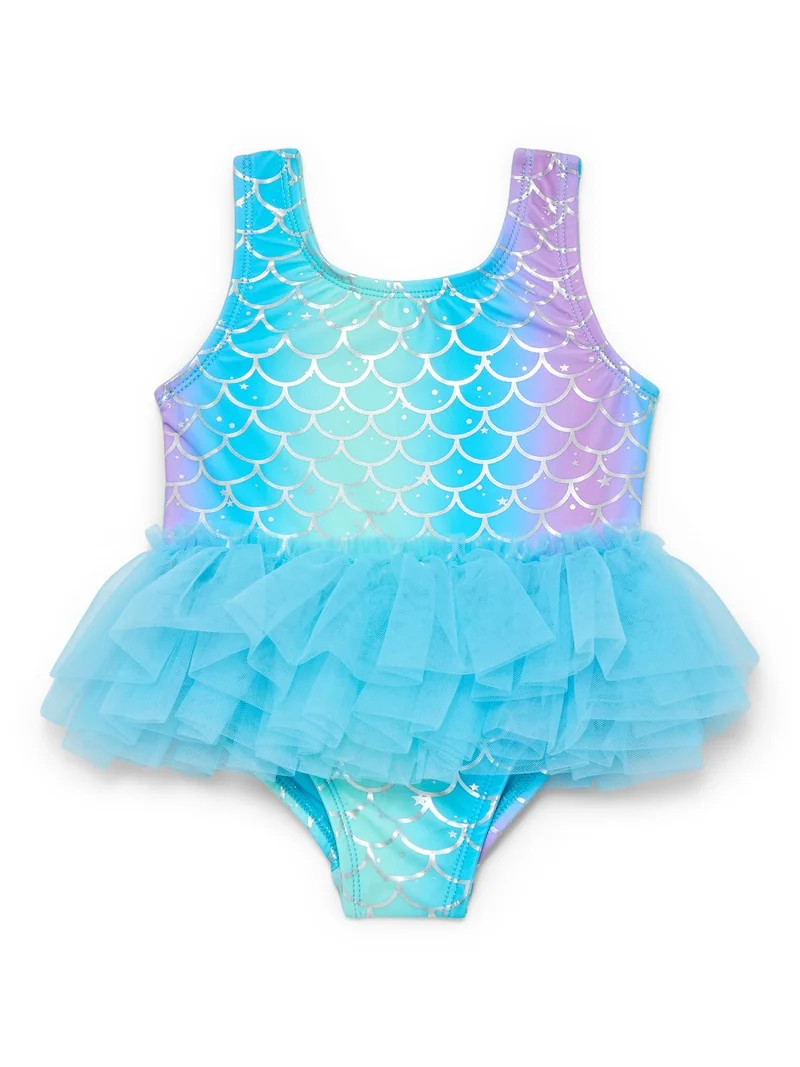 Wonder Nation Baby and Toddler Girl Mermaid Tutu One- Piece Swimsuit, Sizes 12M-5T | Walmart (US)
