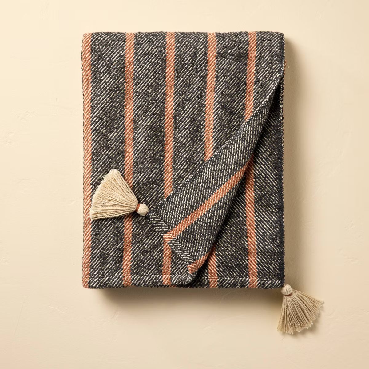 Wide Stripe Twill Throw Blanket Gray/Rust - Hearth & Hand™ with Magnolia | Target