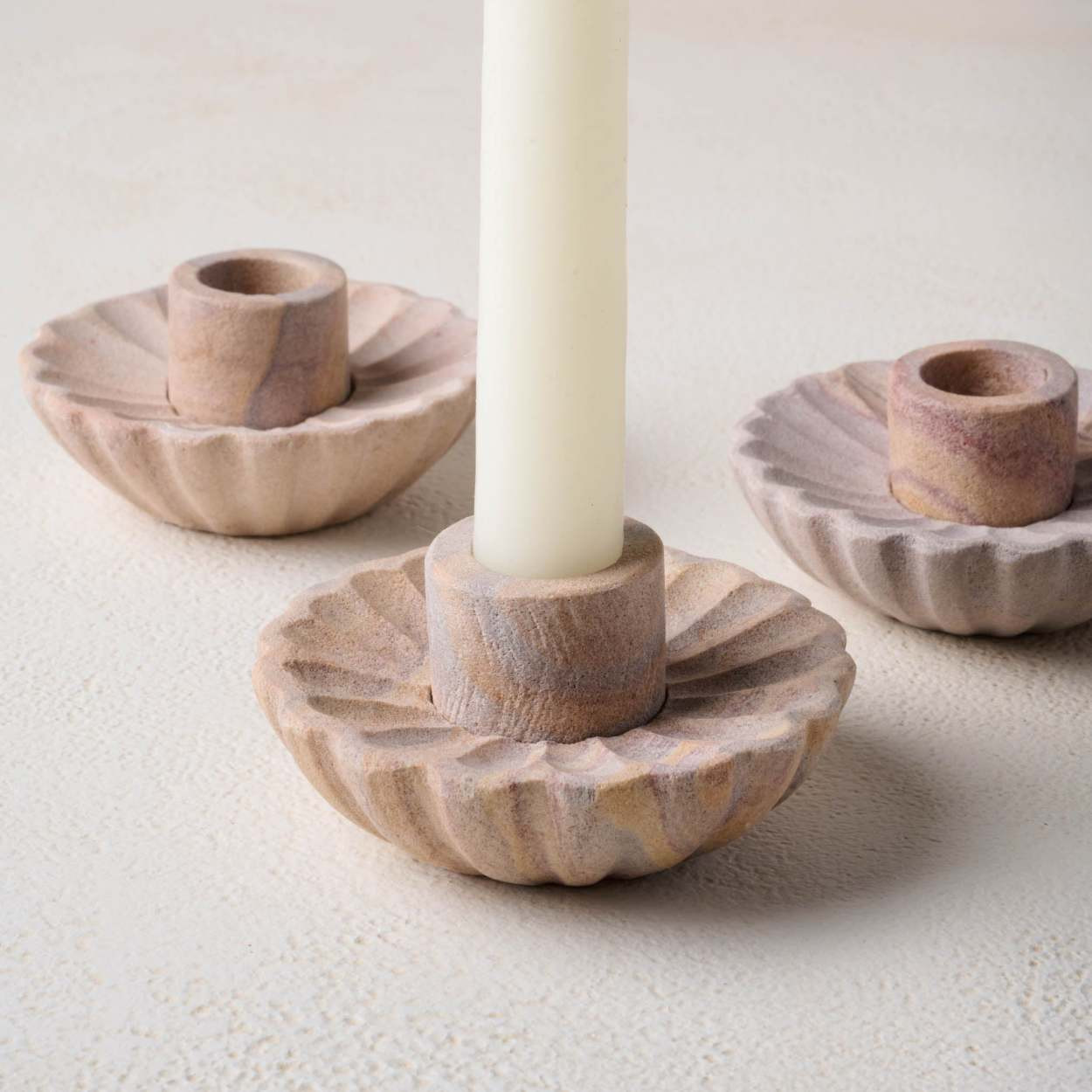 Sandstone Fluted Candle Holder | Magnolia