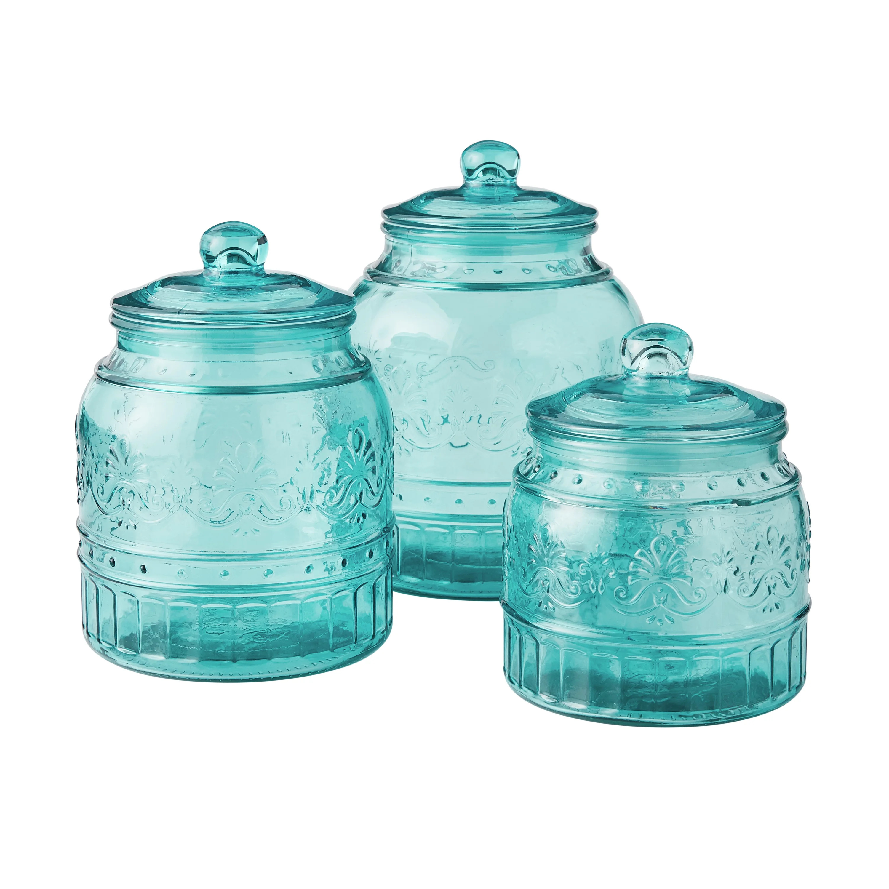 The Pioneer Woman Cassie Glass Canister 3 Pc Set, Teal | Walmart (US)