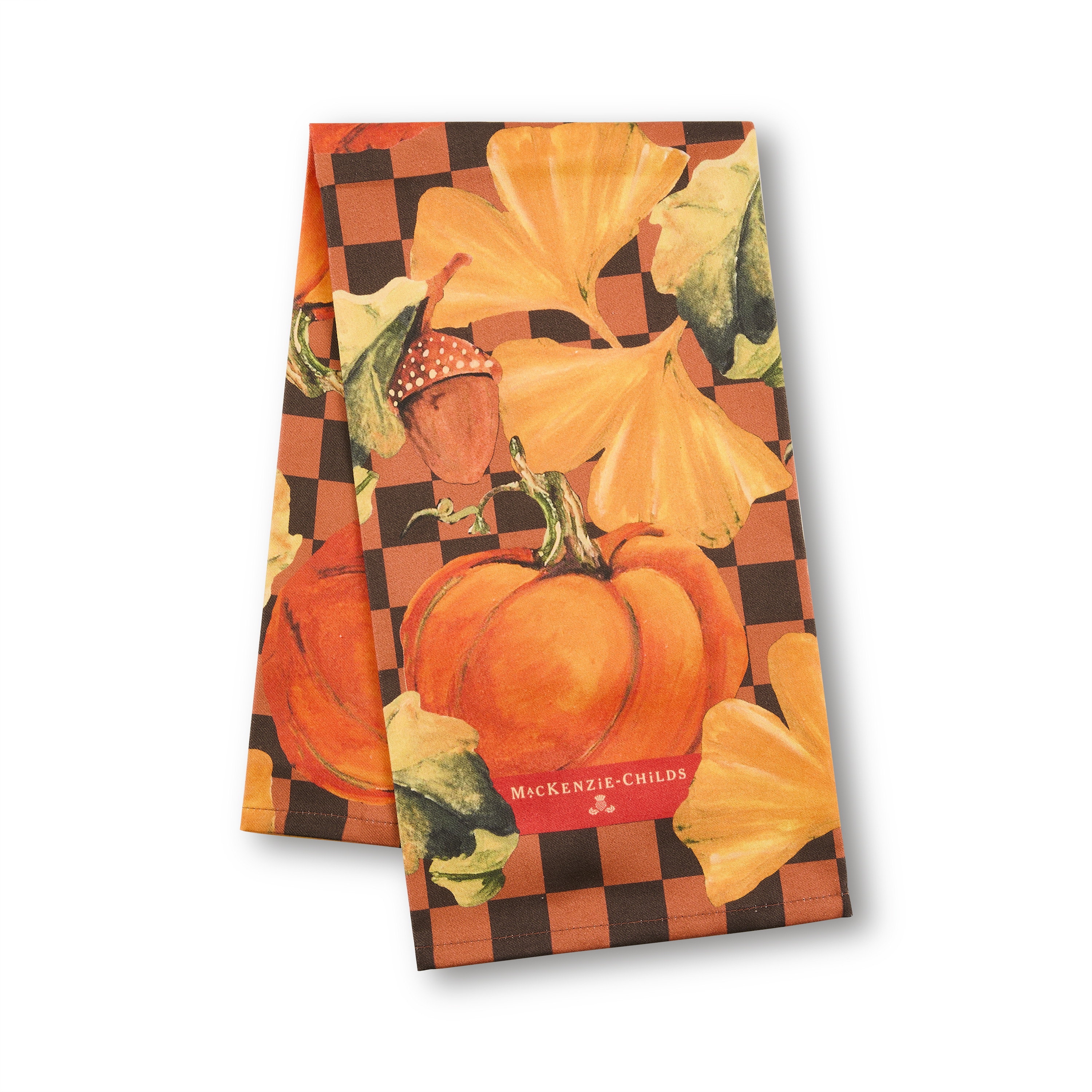 MacKenzie-Childs Checked Pumpkin Harvest Printed Dish Towel | MacKenzie-Childs